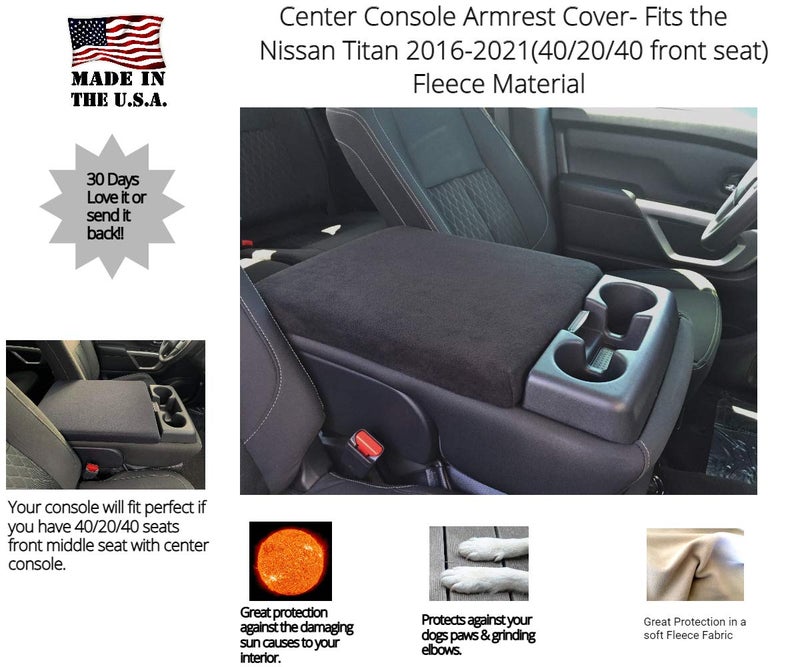 Auto Console Covers - Premium Center Console Cover Armrest Fits The Nissan Titan 2015-2025 Middle Seat Console Armrest Cover Fleece Fabric.(Black) - Image 2